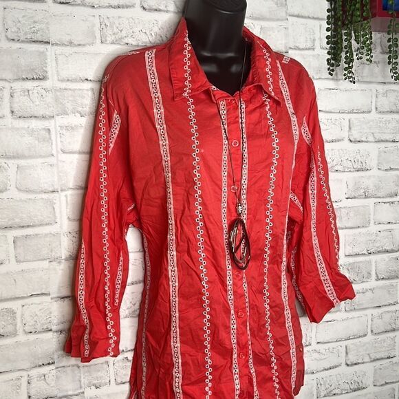 Westbound Embroidered Cut Out Button Down Shirt Top Size 2X - Picture 2 of 4